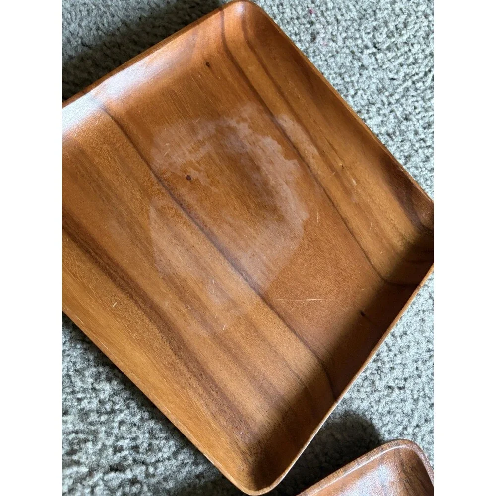 10 Square Acacia Wood Dinner Plates, Beautiful Wood Grain Pattern, 12x12
